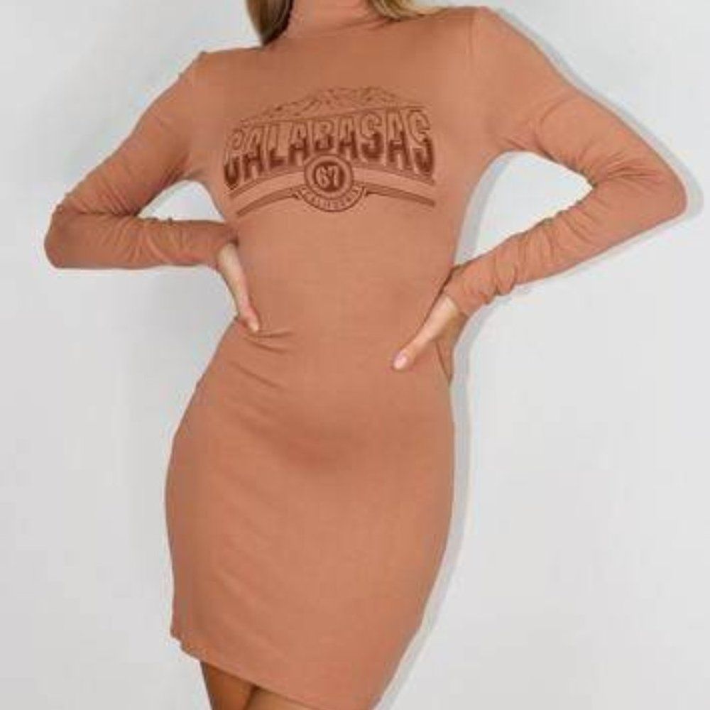 Missguided Tan Calabasa Graphic Mini Dress